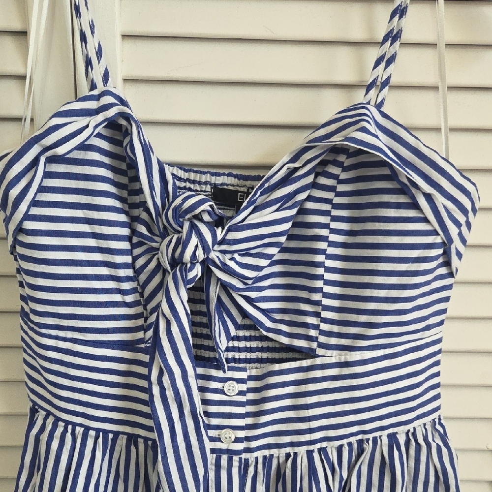 Striped Blue and White Mini Dress - Picture 2 of 4